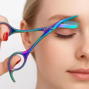 DINNAT 빗이 있는 눈썹 가위 - 여성 및 남성용 스테인리스 스틸 눈썹 트리머 페이셜 그루밍 가위 키트 전문