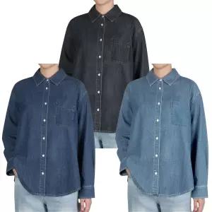 케네스콜 여성 데님 셔츠 여자 청남방 긴소매 긴팔 베이직 바이오워싱 세미오버핏