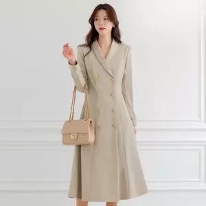 [시크라인] (~XXL까지) 라우메 숄카라 더블버튼 플레어 원피스 봄 가을 하객룩 오피스룩 모임룩 격식룩 빅사이즈