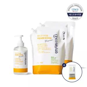 세스코 마이랩 주방세제 프리미엄 500ml + 리필4L + 주방 수세미 망사 3pcs