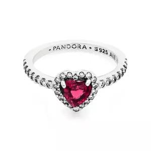 판도라 198421C02 스파클링 레드 엘리베이티드 하트 실버 반지