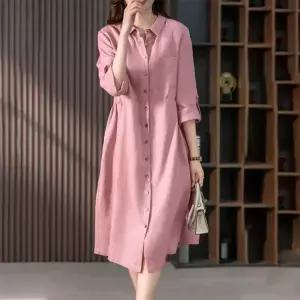 린넨 블랜드 내츄럴 셔츠 원피스 여름 봄 치마 면혼방 빅사이즈 원피스 루즈핏 퍼프 반팔 롱