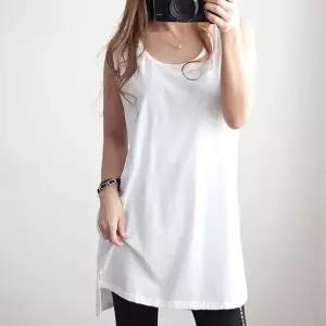 여성 뽀글이 무지 언발 민소매티 루즈핏 여름 무지 이너 흰색 면 레이어드 롱 나시 티