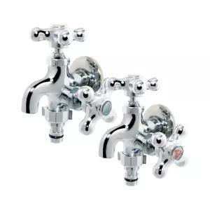 두갈래 수도꼭지 커플링 일반 2구 수도꼭지 냉온수/매장/공용화장실/업소/호스연결/다용도/세탁기/수도