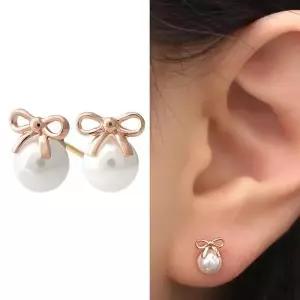 [셀러허브]14K 리본 진주 스터드 로즈골드 금 귀걸이 (S17601595)
