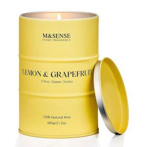 M SENSE 레몬 캔들 여름 자몽 향 소이 11.3 70시간 느린 연소 리모넬로 욕실용 고향 시트러스 신선한 향의
