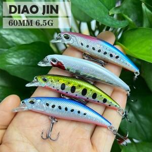 60mm 6.5g 싱킹 미노우 낚시 미끼 류키 60S 인조 하드 베이트 송어 파이크 워블러 강 베스 용품