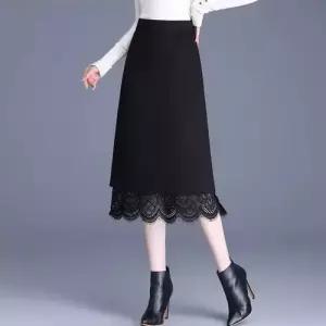 M1 스커트 니트 망사 중기장 하이웨스트 양면 밴딩 힙스터 레이스 일자 쉬폰치마 이성 JEN1
