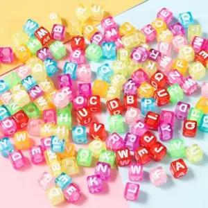 재료 아크릴 100P PK 비즈 알파벳 사각 공예 비즈알파