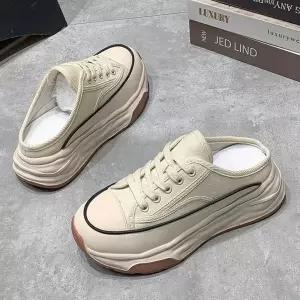 캔버스화 통굽 여성 스니커즈 블로퍼 효과 뮬 스니커즈 패션운동화 여성단화 끈운동화