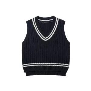 [하프클럽/르샵]V넥 배색 케이블 언발 베스트 (DQ2VW001A)