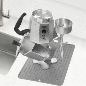 이탈리아 모카 냄비용 ZUWIT 건조대 실리콘 건조 매트가 있는 304 스테인리스 스틸 수직 배수기 홀더