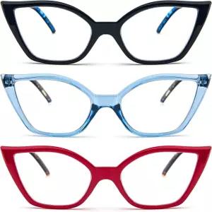 여성용 DXYXYO 캣 리딩 안경 3팩 안티 블루 라이트 컴퓨터 리더 스타일리시한 레트로 스프링 힌지