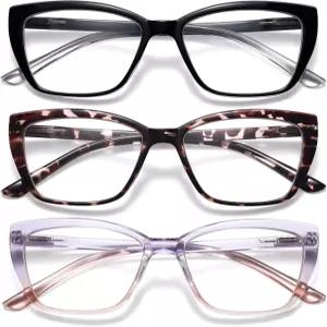 여성용 오란지 독서 안경 패션 오버사이즈 블루 라이트 리더 3팩 스프링 힌지 고양이 안티 스트레인 A1