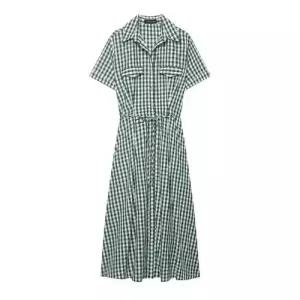 원피스 여성 봄 체크 하객 셔츠형 칼라 ST1