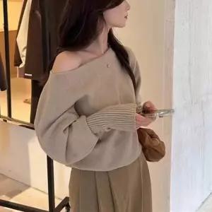 [라일리여성의류] Rly 여성 페미닌 시보리 소매 긴팔 니트 오프숄더 벌