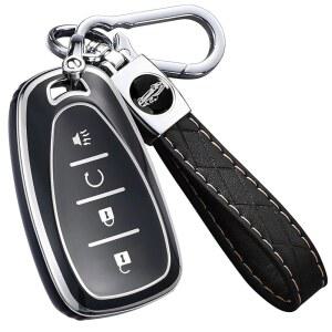 AAWQVRG 키포브 커버 키체인이 장착된 소프트 트랙스 프로텍션 케이스 크루즈 4버튼 스파크 말리부 이쿼녹스 볼트 트레일블 트래버스 블랙