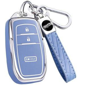 타용 키포브 커버 키체인이 장착된 소프트 코롤라 장착 타코마 육상 프로텍션 하이 벤자 3버튼 툰드라 4러너 그랜드 케이스 블루 캠리 세쿼이아 프리우스 크루저