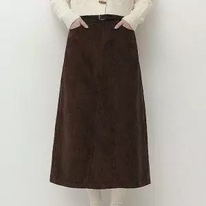 [라일리여성의류] Rly 여성 플리스 기모 코듀로이 A라인 롱스커트 치마