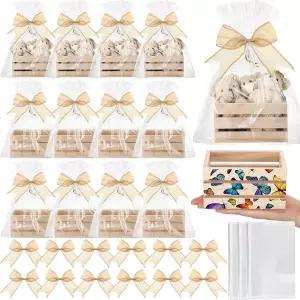 선물용 12개 바구니 빈 키트 작은 상자 미완성 나무 보관함 보우 공예 결혼식 생일 부활절 홈 데코 색상