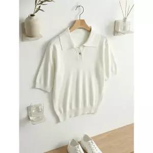[하프클럽/샵앤]여성 카라넥 반오픈 심플 비스코스 반팔 니트티 DGB-WKN-2512-