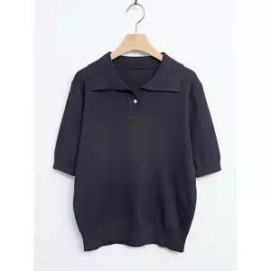 [하프클럽/샵앤]여성 카라넥 반오픈 심플 비스코스 반팔 니트티 DGB-WKN-2512-