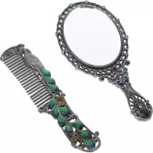 프레티줌 빈티지 핸드헬드 메이크업 미러 및 빗 세트 여성용 중공 로즈 핸들이 있는 내마모성 장식용