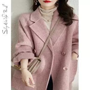 여성 겨울 모직 루즈핏 헤링본 반코트 하프 A