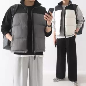 [지지블랙]시몬 하이넥 투톤 배색 투웨이 집업 패딩 조끼 빅사이즈 ZZBVT014