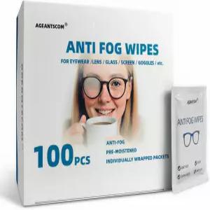 안경용 Agantscom 안티 포그 물티슈 100팩 노트북 화면 광학 렌즈 고글 스마트폰 및 시계 사전 보습 퀵