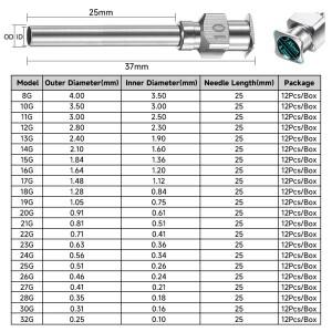 호환 12팩 25mm 8G-30G 스테인리스 스틸 디스펜싱 니들 블런트 팁 루어락 1인치 올메탈 주사기 (사이즈)