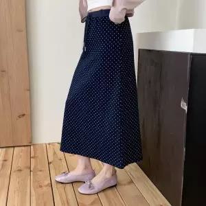 [하프클럽/]여자 밴딩 데일리룩 도트 니트 롱 스커트