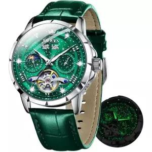 OLEVS 남성용 자동 시계 셀프와인딩 별이 빛나는 하늘 다이아몬드 스켈레톤 고급 손목시계 방수 발광 29632