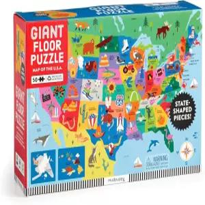 미국의 머드퍼피 지도 수도와 재미있는 문화 아이콘이 있는 다채로운 주 특징인 50피스 거대 바닥 직소