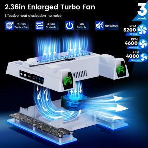 PS5 2020/2023 슬림/2024 프로 디지털/디스크 버티컬용 호환 DinoFire S8000 쿨링 스탠드 충전기 3단 속도