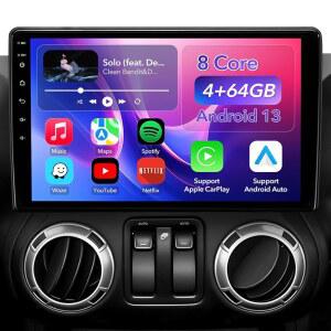 랭글러 JK 컴퍼스 그랜드 체로키 닷지 램, 플러그 앤 플레이 10 2인치 안드로이드 13 유닛, 무선 카플레이 / 안드로이드 오토 / 1080P 백업 카메라용 8코어 4 64GB 카 라디오 스테레오 업그레이드