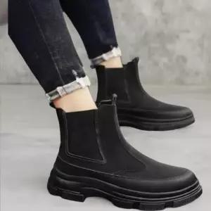 [옷자락]남성 심플 퍼 가죽 아웃솔 스티치 앵클 부츠 워커