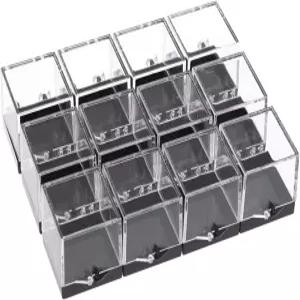 뚜껑이 있는 투명 플라스틱 광물 표본 보관 상자 12개 암석 수집 및 수정 전시용 1.37인치 아크릴