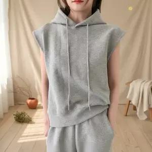 여성 빅사이즈 통바지 후디 슬리브리스 면스판 세트