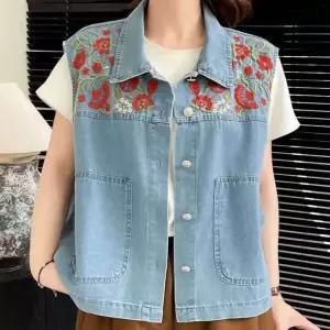 [애슬릿][애슬릿]여성 청 조끼 데님 자수 베스트 봄 간절기 빅사이즈