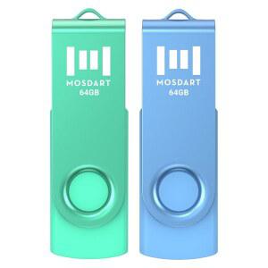 키체인 루프가 있는 MOSDART 64GB USB 2.0 플래시 드라이브, LED 조명이 스위블 디자인, 컴퓨터용 exFAT 메모리 스틱, 시스템 백업, 데이터 저장 엄지 녹색 및 파란색(2팩)