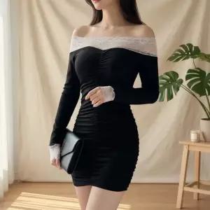 [옷자락]여성 봄여름 레이스 오프숄더 미니 드레스