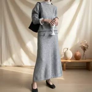 [옷자락]여성 레이스 니트 스커트 세트