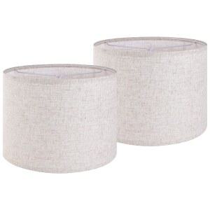 테이블, 바닥 및 침대 옆 램프용 드럼 램프 그늘막 2개 세트 - 13 * 10 인치, 중간 베이지 그레이 천연 패브릭 스파이더 핏터 모던하고 소박한 인테리어 GO&SO 조립 필수
