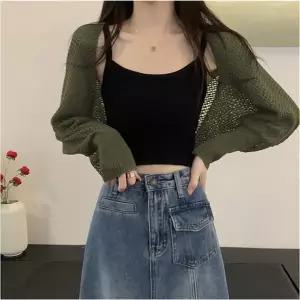 꾹상점3  여성용 레귤러 니트 춘추 카디건 얇은 볼레로 그물 아우터