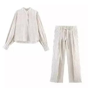 여성용 봄 셔츠+바지 볼륨 세트 정장세트 스트라이프 ST1