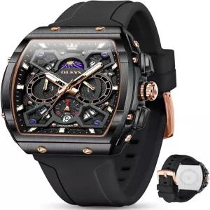 남성용 OLEVS 시계 럭셔리 라지 페이스 드레스 실리콘 스트랩 방수 크로노그래프 멋진 아날로그 쿼츠