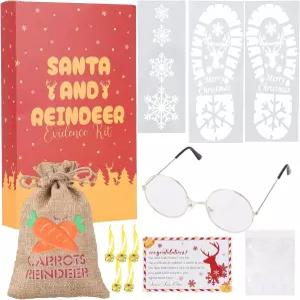 HFYZZ 17개 산타 방문 증거 키트 크리스마스 이브 선물에는 엽서 발자국 눈송이 스텐실 인공 눈 안경 순록