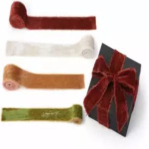 4 롤 발렌타인데이 실크 벨벳 리본 선물 포장 프린지 원단 프레이드 파티 웨딩 데코 부케 바구니 헤어