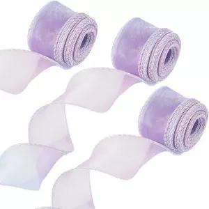 3 롤 29.52 야드 1 5/8 인치 퍼플 시어 오르간자 쉬폰 실 리본 리데센트 쉬머 피쉬테일 투명 메쉬 패브릭